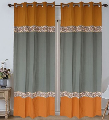 Dekor World 215 cm (7 ft) Cotton Semi Transparent Door Curtain (Pack Of 2)(Embroidered, Masturd Grey)