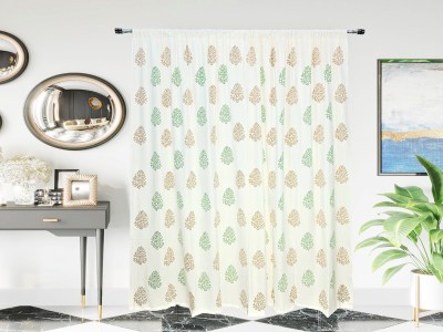 MDJONWALSDECOR 213 cm (7 ft) Cotton Semi Transparent Door Curtain (Pack Of 2)(Printed, Green, Brown)
