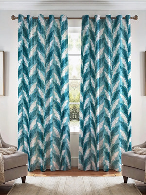 Kanodia Poly Fab 213 cm (7 ft) Door Polyester Semi Transparent Curtain (Pack Of 2)(Aqua, Printed)