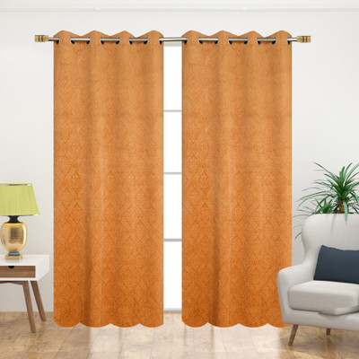 Panipat Textile Hub 214 cm (7 ft) Door Velvet Room Darkening Curtain (Pack Of 2)(Gold, Abstract)