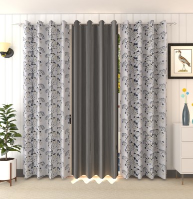 La elite 152 cm (5 ft) Polyester Room Darkening Window Curtain (Pack Of 3)(Floral, Grey_4)