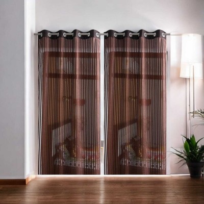 Waco creation 213 cm (7 ft) Net Semi Transparent Door Curtain (Pack Of 2)(Self Design, Coffee)