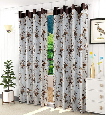 Benchmark 274 cm (9 ft) Long Door Polyester Semi Transparent Curtain (Pack Of 2)(Coffee Joint_9ft_2 Pc, Floral)