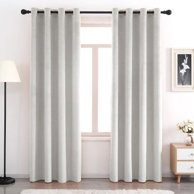 AEROHAVEN 275 cm (9 ft) Velvet Blackout Long Door Curtain (Pack Of 2)(Solid, Silver)