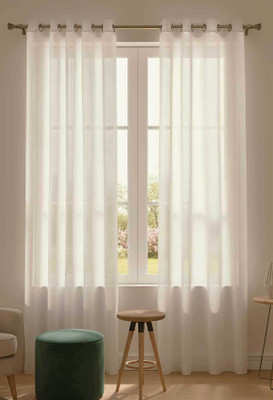 UBH 153 cm (5 ft) Window Polyester Semi Transparent Curtain (Pack Of 2)(Ivory Pin striped sheer curtains, Striped)