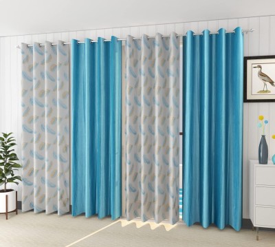 GOYTEX 182.88 cm (6 ft) Polyester Room Darkening Window Curtain (Pack Of 4)(Floral, Aqua)
