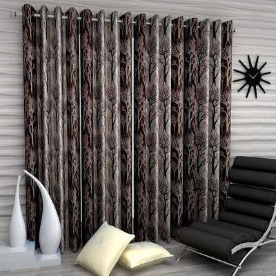 Immix 152.4 cm (5 ft) Polyester Semi Transparent Window Curtain (Pack Of 4)(Printed, Brown)