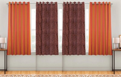 HOMEFLY 150 cm (5 ft) Cotton Room Darkening Window Curtain (Pack Of 4)(Striped, cp1056)