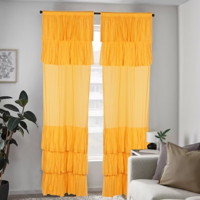 NUEVOSGHAR 213 cm (7 ft) Cotton Semi Transparent Door Curtain (Pack Of 2)(Solid, Orange)