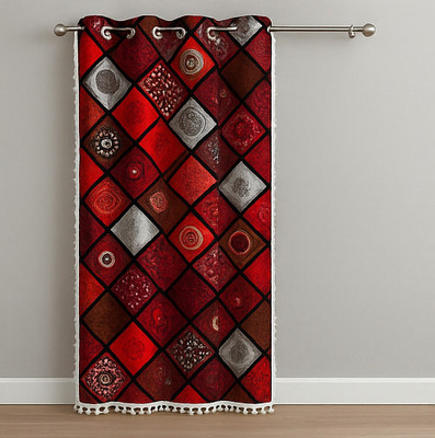 FRIEND HUB 270 cm (9 ft) Door Satin Blackout Curtain Single Curtain(CURT:RADHA:RED9.1, Printed)