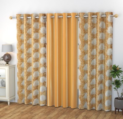 GOYTEX 213.36 cm (7 ft) Polyester Room Darkening Door Curtain (Pack Of 3)(Abstract, Golden)