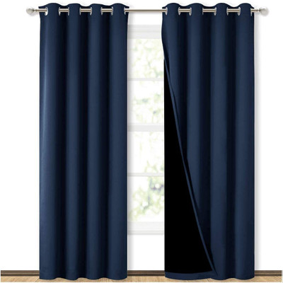 bfam 305 cm (10 ft) Long Door Polyester Blackout Curtain (Pack Of 2)(Navy Blue, Solid)