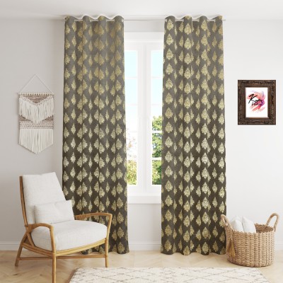 Kraftiq Homes 274 cm (9 ft) Velvet Room Darkening Long Door Curtain (Pack Of 2)(Motif, Grey)