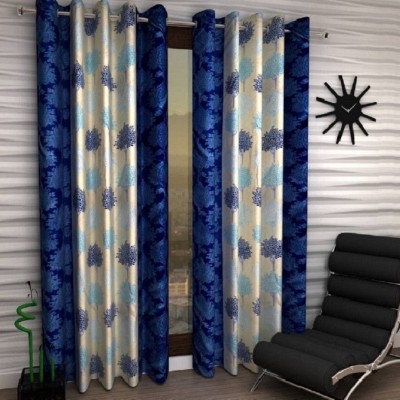 N2C Home 152 cm (5 ft) Polyester Semi Transparent Window Curtain (Pack Of 2)(Floral, Blue)
