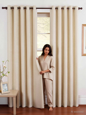 Panipat Textile Hub 213 cm (7 ft) Door Polyester Curtain (Pack Of 2)(Cream, Solid)