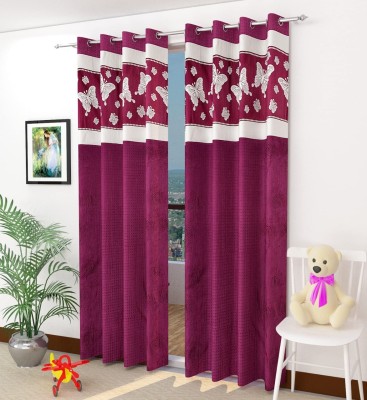 KAMAL INTERIORS 213.3 cm (7 ft) Polyester Room Darkening Door Curtain Single Curtain(Floral, Purple & White)