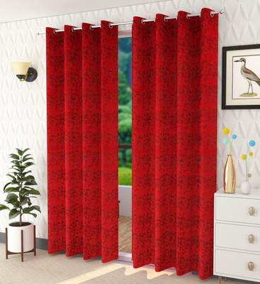 Rashee Creations 153 cm (5 ft) Window Velvet Room Darkening Curtain (Pack Of 2)(Maroon, Printed)