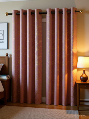 VIRIDIAN DECOR 152 cm (5 ft) Window Velvet Room Darkening Curtain (Pack Of 2)(Pink, Printed)