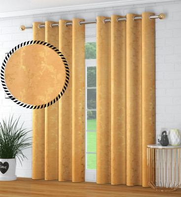FabFabriX 213.36 cm (7 ft) Door Velvet Room Darkening Curtain (Pack Of 2)(Gold, Self Design)