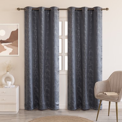 HOMEMONDE 152.4 cm (5 ft) Polyester Blackout Window Curtain (Pack Of 2)(Printed, Grey - Perallel)