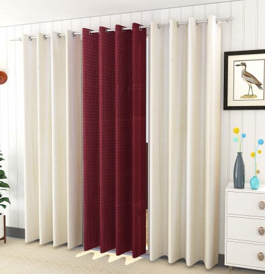 Brand Roots 214 cm (7 ft) Polyester Room Darkening Door Curtain (Pack Of 3)(Embroidered, Cream & Maroon)