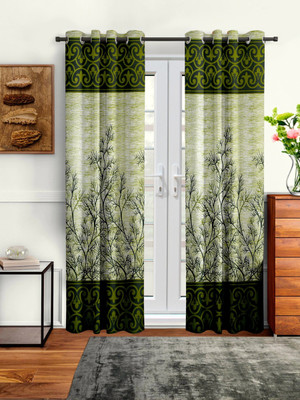 Cortina 270 cm (9 ft) Long Door Polyester Semi Transparent Curtain (Pack Of 2)(Green, Floral)