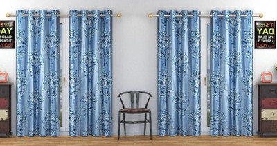 Flipkart SmartBuy 152 cm (5 ft) Window Polyester Semi Transparent Curtain (Pack Of 4)(Blue-104, Self Design)