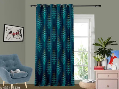 p23 214 cm (7 ft) Door Polyester Room Darkening Curtain Single Curtain(Blue, Geometric)