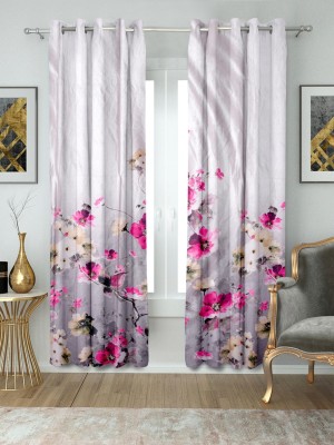 S22 274 cm (9 ft) Polyester Room Darkening Long Door Curtain Single Curtain(Floral, Pink)