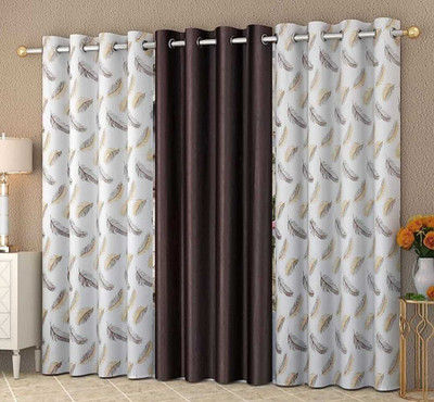 Drapify 152 cm (5 ft) Window Polyester Semi Transparent Curtain (Pack Of 3)(Brown, Floral)