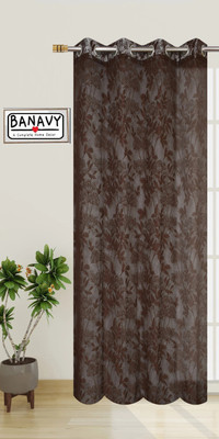 BANAVY 154 cm (5 ft) Window Tissue, Net Semi Transparent Curtain Single Curtain(Brown (Pack of 1), Self Design)