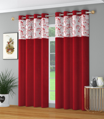 Soweto 274.32 cm (9 ft) Long Door Polyester Semi Transparent Curtain (Pack Of 2)(Red, Self Design)