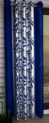 Panipat Textile Hub 210 cm (7 ft) Door Polyester Semi Transparent Curtain (Pack Of 2)(Navy Blue, Floral)