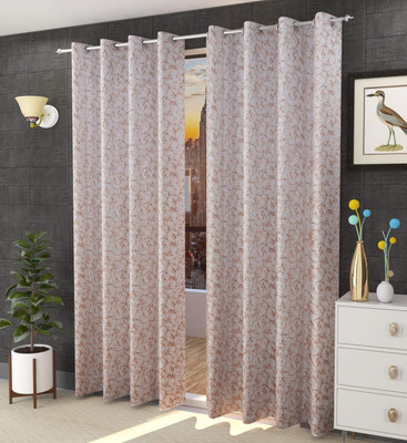 Rashee Creations 153 cm (5 ft) Window Velvet Room Darkening Curtain (Pack Of 2)(Gold, Printed)
