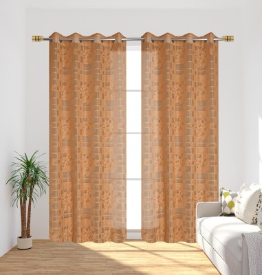 DAKSH 243 cm (8 ft) Polyester Semi Transparent Door Curtain (Pack Of 2)(Self Design, Gold)