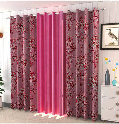 BANAVY 154 cm (5 ft) Window Polyester Room Darkening Curtain (Pack Of 3)(Pink, Printed)