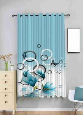 OHD 274 cm (9 ft) Long Door Polyester Room Darkening Curtain Single Curtain(Blue, Floral)