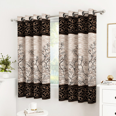 Story@home 152 cm (5 ft) Window Polyester Semi Transparent Curtain (Pack Of 2)(Cream, Brown, Printed)