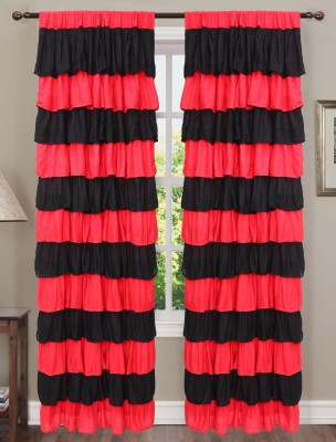 Dekor World 150 cm (5 ft) Cotton Transparent Window Curtain (Pack Of 2)(Solid, Black, Red)