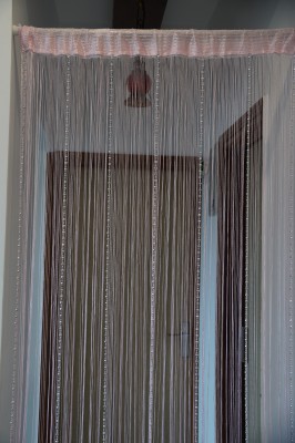 Pindia 274.32 cm (9 ft) Polyester Semi Transparent Long Door Curtain Single Curtain(Self Design, Silver Sparkling, Baby Pink)