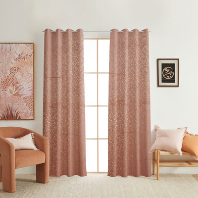 HOMETRESSA 275 cm (9 ft) Long Door Polyester Semi Transparent Curtain (Pack Of 2)(Rose Pink, Printed)