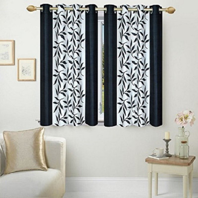 N2C Home 152 cm (5 ft) Polyester Semi Transparent Window Curtain (Pack Of 2)(Floral, Black)