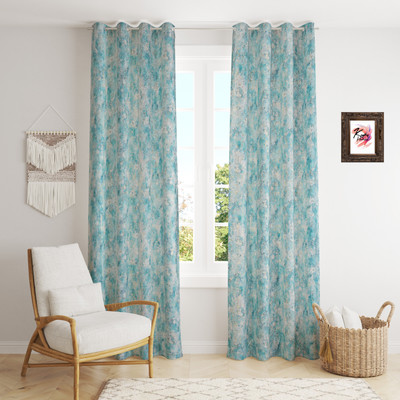 Kraftiq Homes 152 cm (5 ft) Window Velvet Room Darkening Curtain (Pack Of 2)(Aqua-texture, Abstract)