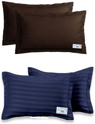 Holy Heart Collections Striped Pillows Cover(Pack of 4, 45 cm*70 cm, Brown, Dark Blue)