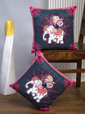 Alina decor Printed Cushions Cover(Pack of 2, 40.64 cm*40.64 cm, Dark Green, White, Red, Dark Blue)