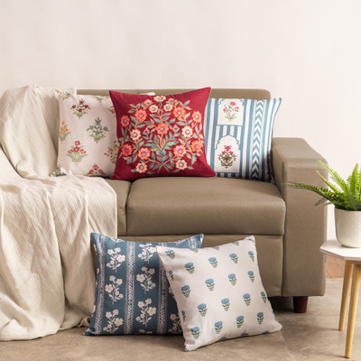 haus & kinder Cotton Cushions Cover(40 cm*40 cm, Pack of 5, Multicolor)