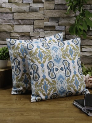 Alina decor Printed Cushions Cover(Pack of 2, 40.64 cm*40.64 cm, Beige, White, Blue)