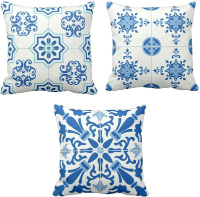 TheYaYaCafe Cotton Cushions Cover(50 cm*50 cm, Pack of 3, Blue)