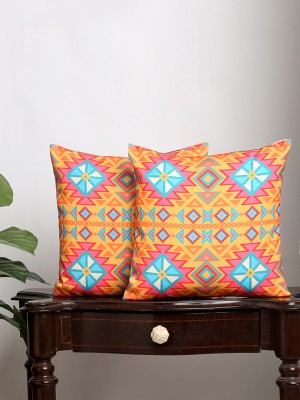 Alina decor Printed Cushions Cover(Pack of 2, 40.64 cm*40.64 cm, Yellow, Blue, Peach)