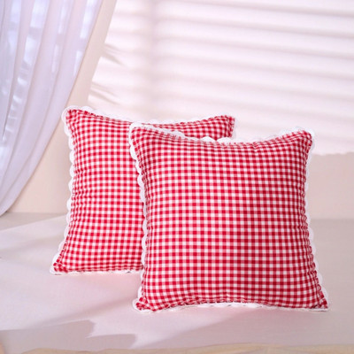 Sleepy Threads Cotton Cushions Cover(40 cm*40 cm, Pack of 2, Red, White)